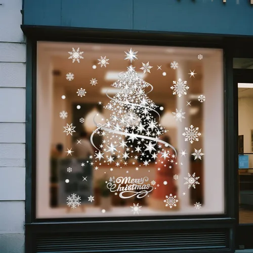 Vista 9 de Decoraciones de Navidad para ventana, calcomanías plateadas para árbol de Navidad, copo de nieve, calcomanías de doble cara, decoración de ventana