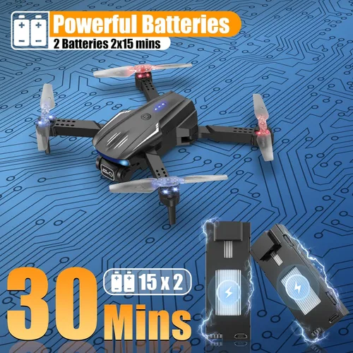 Vista 4 de X-shop Drone con cámara 1080P para niños y adultos, cuadricóptero RC plegable con despegue/aterrizaje con una tecla, selfie por gesto, volteretas