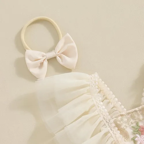 Vista 10 de Sasaerucure Traje de verano para bebé niña, sin mangas, mameluco de encaje tutú, mameluco de una pieza con volantes