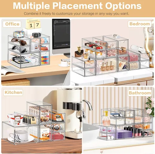Vista 6 de Organizador de escritorio con 7 cajones, 7 paquetes de acrílico apilable, cajones de almacenamiento de escritorio, organizador de maquillaje, caja