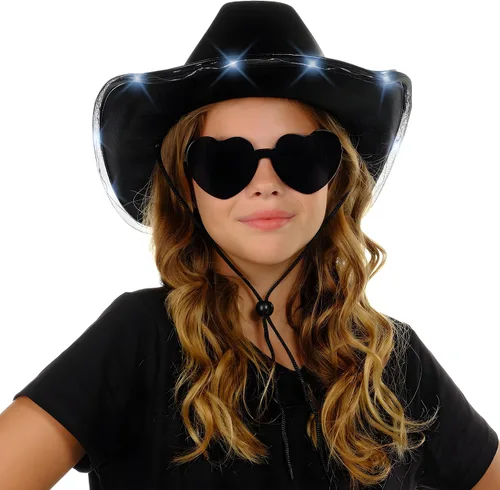 Vista 5 de Funcredible Light Up Cowboy Hat and Glasses - Holographic Led Cowboy Hat for Women - Space Cowgirl Hat - Cowgirl Outfit