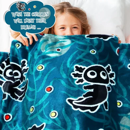 Vista 5 de Manta de ajolote para niños, regalo de juguete de ajolote para niños de 3 a 8 años, suave y acogedora manta de forro polar azul marino para cuna