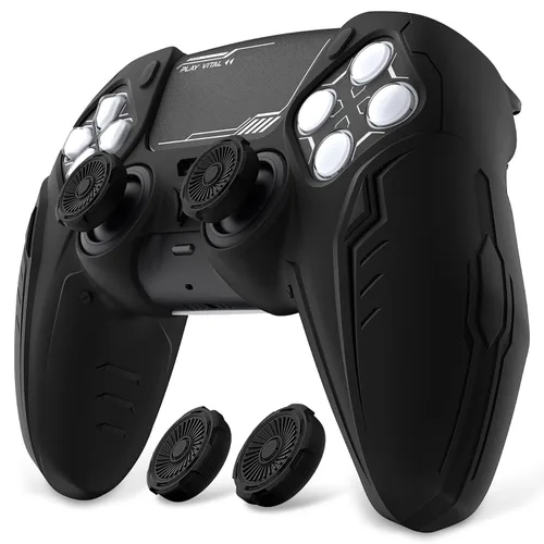 Vista 11 de PlayVital 2 Pack Silicone Skin Set for PS5 Controller - Charging Dock Compatible, Full Protection Case with Futuristic CyberMech Design, Soft Cover