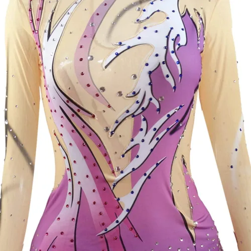 Vista 4 de LIUHUO Leotardos de gimnasia rítmica para niñas, con estampado de diamantes, ropa de equipo para adolescentes