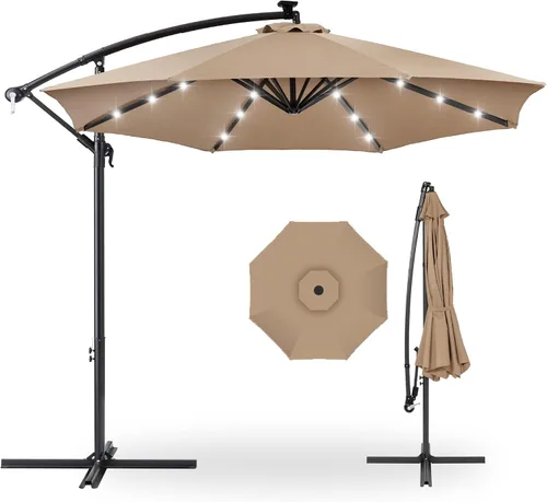 Vista 20 de Best Choice Products Sombrilla de Patio de Mercado Colgante Descentrada con LED Solar de 10 pies para Patio Trasero, Junto a la Piscina, Césped