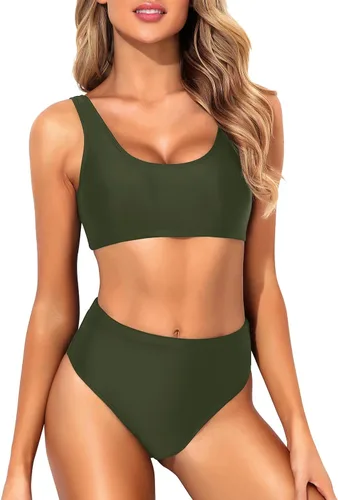 Vista 6 de Tempt Me - Traje de baño deportivo de dos piezas con cuello redondo y tiro