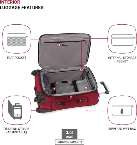 Vista 5 de SwissGear - Equipaje suave expandible Sion con ruedas, Borgoña