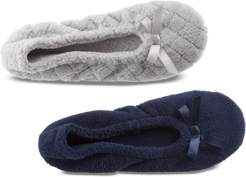 Vista 2 de ISOTONER Zapatillas de bailarina para mujer, acolchadas y estampadas sólidas, paquete de 2