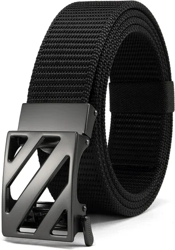 Vista 8 de YOETEY Ratchet Tactical Belt for Men - 1.5" Military Nylon Web Belts for Heavy Duty Work - Slide Buckle Fit Pants Fibra de Carbono Imperial - Negro