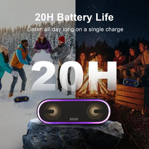 Vista 7 de DOSS SoundBox Pro+ P300 parlante Bluetooth con sonido estéreo de 40 W, graves adicionales, impermeable IPX6, emparejamiento TWS, diversos efectos