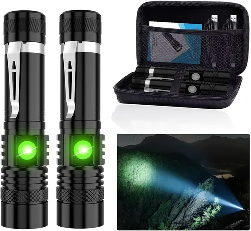 Vista 8 de Hoxida Linterna táctica LED, linterna LED recargable súper brillante de 2000 lúmenes altos, linterna LED de bolsillo con clip, IPX6 impermeable