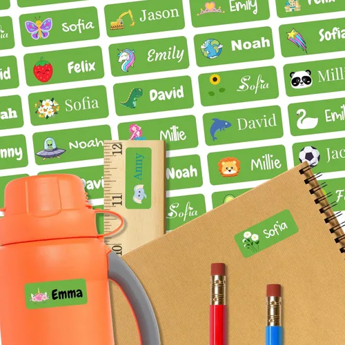 Vista 24 de 128 etiquetas adhesivas de nombre personalizadas para guardería, etiquetas de nombre impermeables personalizadas para niños, suministros escolares