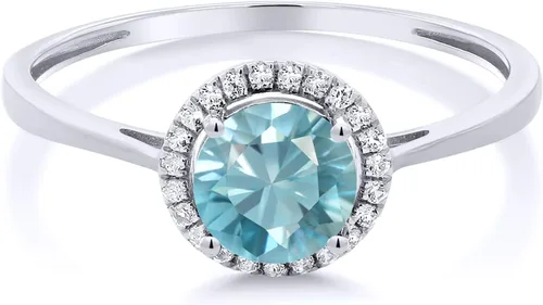 Vista 20 de Gem Stone King Anillo de compromiso de boda de oro blanco de 10 quilates con piedra natal y halo de diamantes Redondo de 0.236 in Anillo de oro