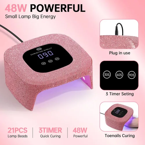 Vista 3 de 48W UV LED Nail Lamp Mini Nail Dryer for Gel Polish Pink Diamond