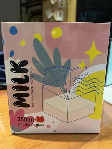 Vista 2 de Jarra de cartón de leche de vidrio lindo transparente Kawaii Milk Carton Cup Mini Creamer Jarra Contenedor de 12 onzas, 1 unidad