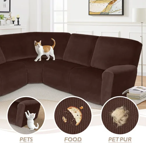 Vista 492 de Arfntevss Fundas de sofá seccional reclinable de terciopelo, Funda de sofá seccional de esquina para sofá reclinable, Funda elástica suave