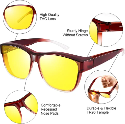 Vista 4 de URUMQI Gafas de conducción de visión nocturna para hombres y mujeres, lentes polarizados antirreflejos, lentes de alta definición amarillas