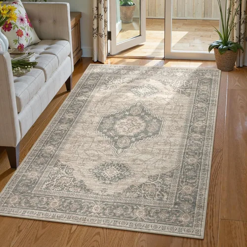 Vista 22 de Lahome Alfombra oriental lavable de área pequeña, 2 x 3 pies, para entrada, cocina, ultra fina, suave, tapete antideslizante para puerta de Azul