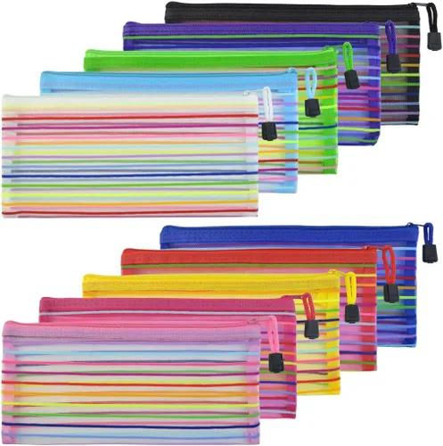 Vista 2 de Tayfremn Juego de bolsa con cremallera de malla de 30 piezas, 10 colores, bolsa de cremallera de red B6