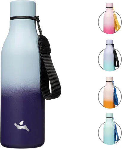 Vista 53 de Konokyo Botella de agua aislada con correa, botella de agua de acero inoxidable de 18 onzas de doble pared con aislamiento al vacío, frasco de Verde