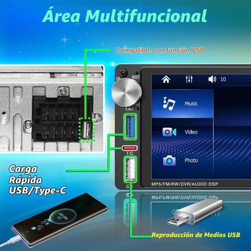 Vista 4 de IPS 6.9 "Radio de pantalla táctil de un solo DIN, Apple CarPlay Android