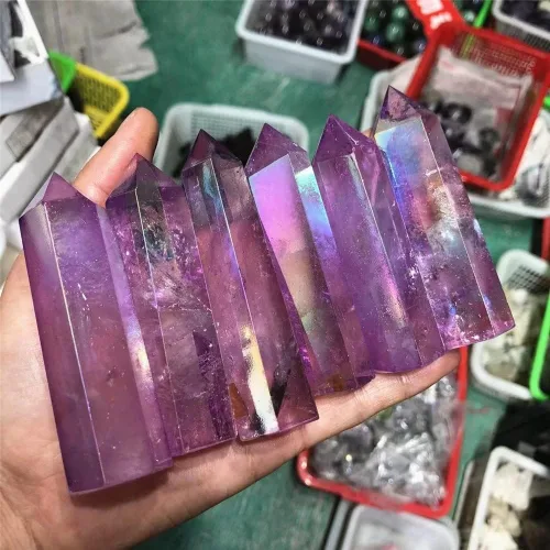 Vista 6 de Cristal natural áspero, magia natural, morado natural, Aura transparente, cuarzo transparente, piedra preciosa, torre de reiki