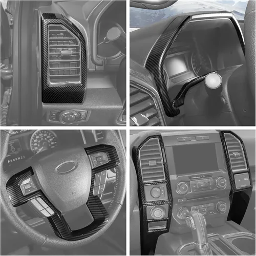 Vista 2 de Kit interior de consola central de fibra de carbono de 11 piezas para Ford F150 2015-2020, accesorios interiores