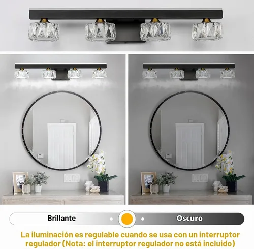 Vista 6 de Lámparas de tocador de baño de cristal negro sobre espejo para iluminación de baño (4 luces)