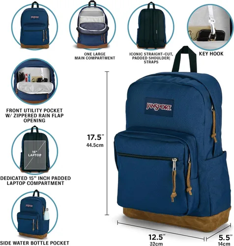 Vista 7 de JanSport Mochila Right Pack - Mochila duradera con bolsillo acolchado para laptop de 15 pulgadas, Negro, Tamaño único