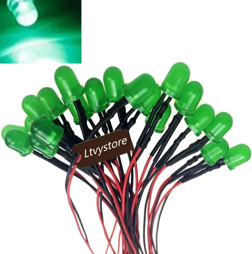 Vista 2 de 8MM 24V LED verde precableado 7.87 pulgadas lámpara bombilla pre-cableado emisor diodo y negro 0.315 in LED plástico clip titular panel