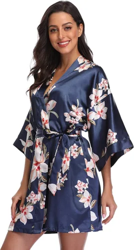 Vista 4 de Vestir de temporada. Batas para mujer de estilo floral, para dama de honor, kimono corto satinado, ropa de cama, para despedida de soltera
