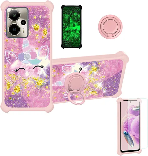Vista 63 de jioeuinly Funda compatible con Oukitel P1 Pro con protector de pantalla de vidrio templado, policarbonato duro + silicona suave, soporte de anillo