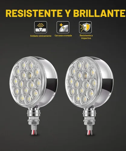Vista 4 de Partsam 2 luces de pedestal redondas cromadas de doble cara de 3 pulgadas, color rojo/ámbar, 30 LED selladas, lente transparente, montaje