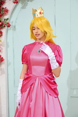 Vista 5 de PAINEOMN Vestido de princesa para mujer, disfraz de princesa de Halloween, cosplay, corona, aretes, guantes, traje de disfraz para adultos
