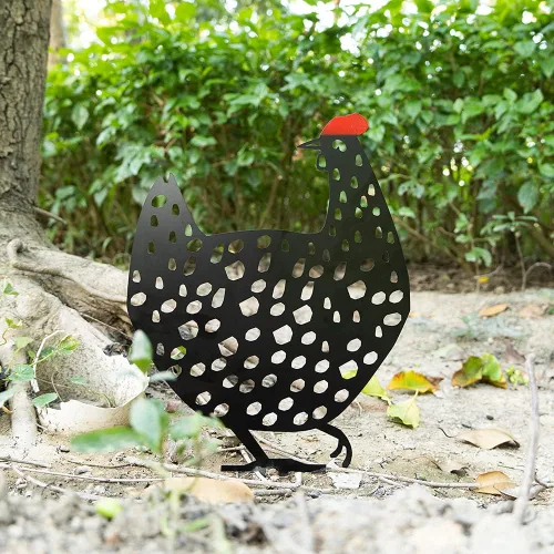 Vista 8 de AOZITA 5 piezas de 13 pulgadas de metal para patio de pollo para jardín, estaca decorativa hueca de animales de gallo, estatua de silueta, camino