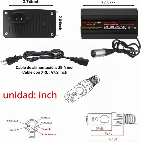 Vista 5 de TPE Cargador de batería de 24V 5A, cargador de batería inteligente automático, cargador de goteo para silla de ruedas