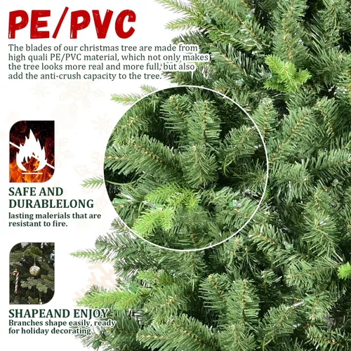Vista 4 de Árbol de Navidad artificial sin luz de 6 pies, árbol de Navidad de abeto verde festivo con 1296 puntas de rama, árbol de Navidad realista de abeto