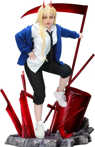 Vista 6 de C-ZOFEK Disfraz de cosplay para mujer, talla estadounidense, con corbata, para motosierra de anime