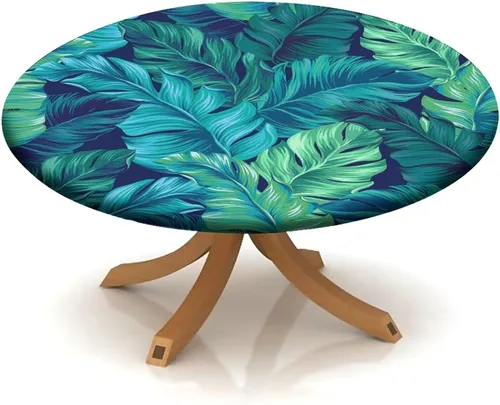 Vista 126 de Mantel redondo ajustable con borde elástico floral azul, mantel con borde elástico de estilo floral pastoral, almohadilla de mesa de poliéster