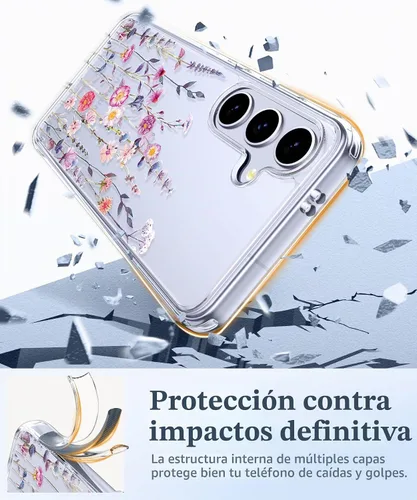 Vista 4 de GVIEWIN Funda para Samsung Galaxy S25, transparente, delgada, no 1-Floratopia/Colorido