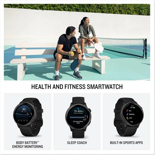 Vista 3 de Garmin 010-02985-00 VIVOACTIVE 6 Reloj inteligente para salud y fitness con GPS, color negro con banda de silicona, paquete con 2 años de protección