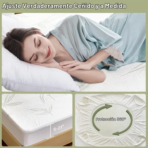 Vista 2 de Protector de Colchón Twin Impermeable, Funda Protectora de Colchón Lavable de Rayón de Bambú, Cubrecolchón Transpirable y Silencioso con Elástico