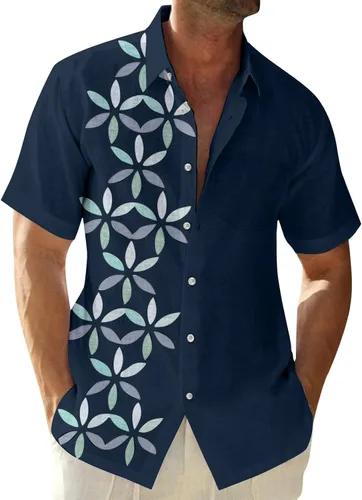Vista 7 de RTRDE Men's Button Down Shirts Short Sleeve Graphic Print Hawaiian Vacation Beach Shirt, M-4XL