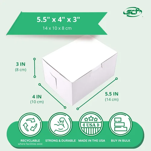 Vista 3 de SCT - Cajas para panadería blancas de una pieza, sin ventana, 4 x 2 x 5.5 pulgadas, blanco, papel, 250