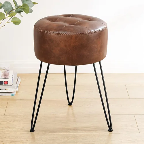 Vista 9 de LUE BONA Taburete Silla de Tocador de Cuero Sintético para Cuarto de Maquillaje, Taburete Almendra para Tocador, 19" de Altura, Taburete Silla