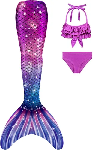 Vista 2 de Traje de baño de cola de sirena con monoaleta para niñas, conjunto de bikini