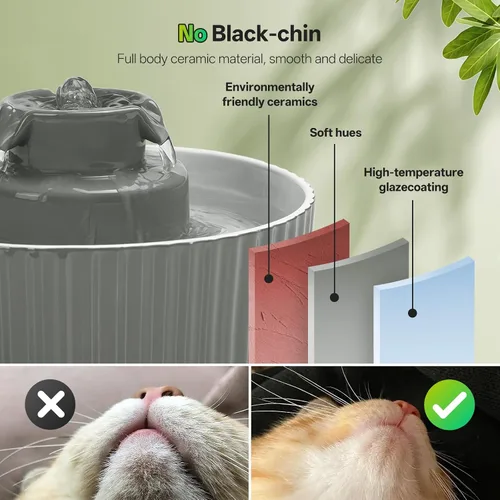 Vista 7 de Fuente de agua de cerámica para gatos, dispensador de porcelana de 2.1L/70 onzas para beber mascotas con 4 filtros de repuesto y esponja, cuenco