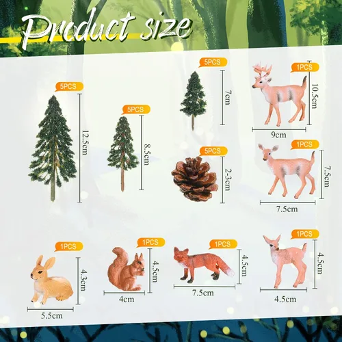 Vista 2 de Sratte Juego de 26 figuras de animales del bosque, juguetes de caza, juguetes de caza, suministros de diorama para regalo de regreso a clases