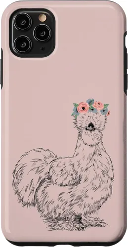Vista 13 de Silkie Chicken with Floral Headband Farm Animal Funda para iPhone 17