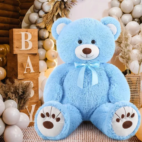 Vista 4 de MorisMos Oso de Peluche Azul Gigante, Peluche Grande de 36 pulgadas para Baby Shower, Oso de Tamaño Real para Niños, Niñas, Novia en Cumpleaños, San